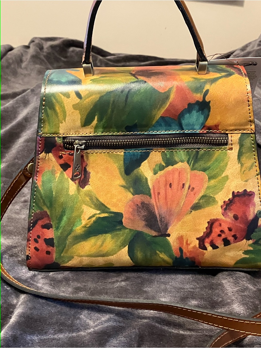 NEW! NWT PATRICIA NASH Chauny Watercolor Butterfly Leather Satchel Bag - Picture 4 of 5